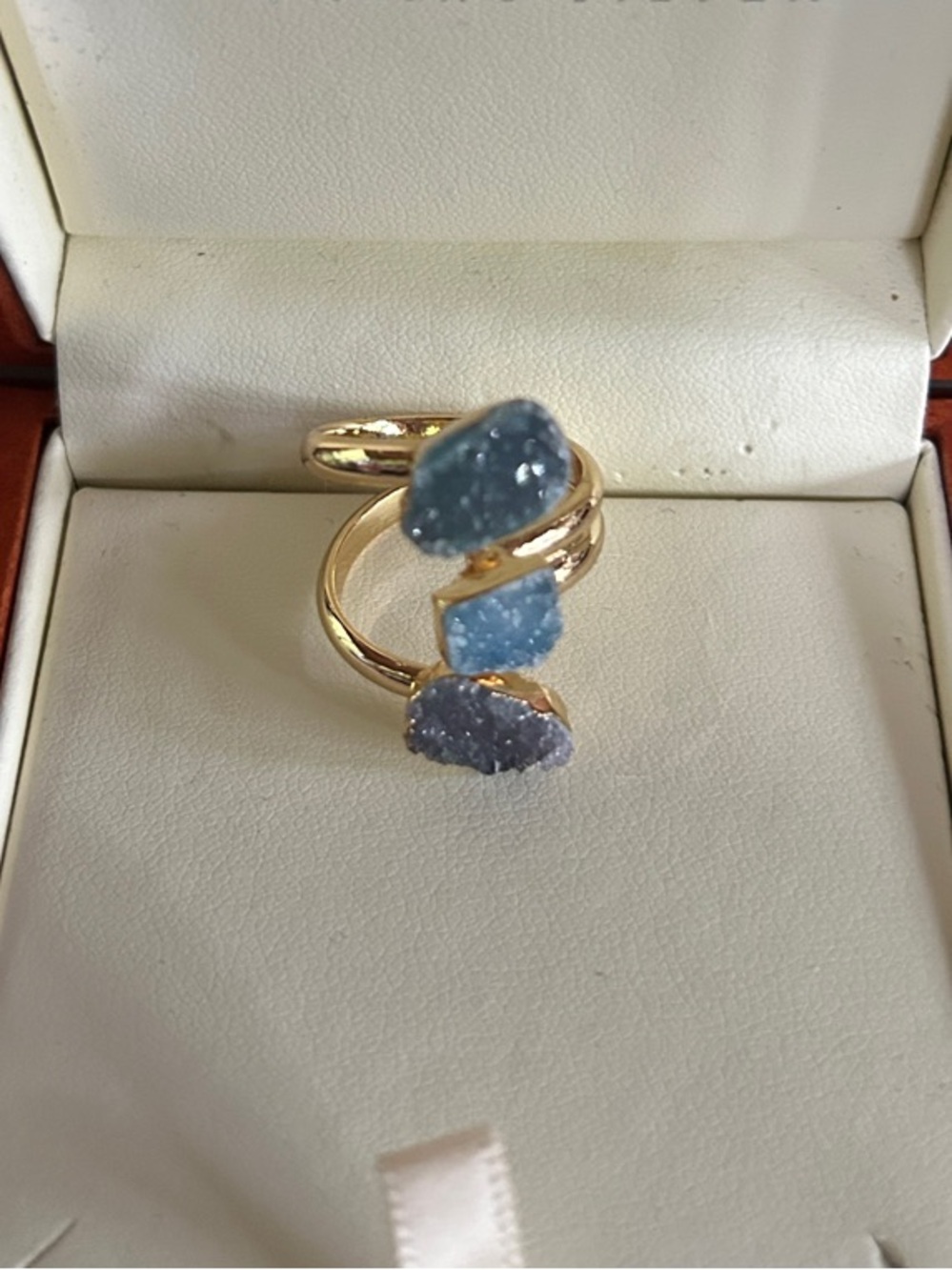 Gold Plated Triple Blue Druzy Ring